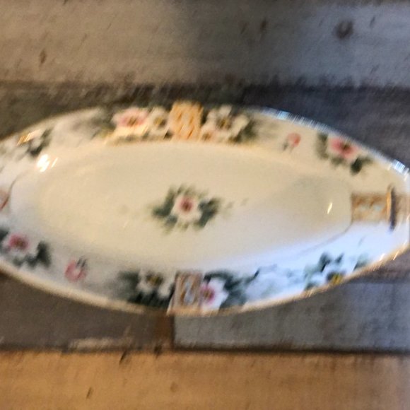 Japanese Cherry Blossom Vanity Tray Hand Painted  Raised Gold Trim Vtg - Picture 8 of 11